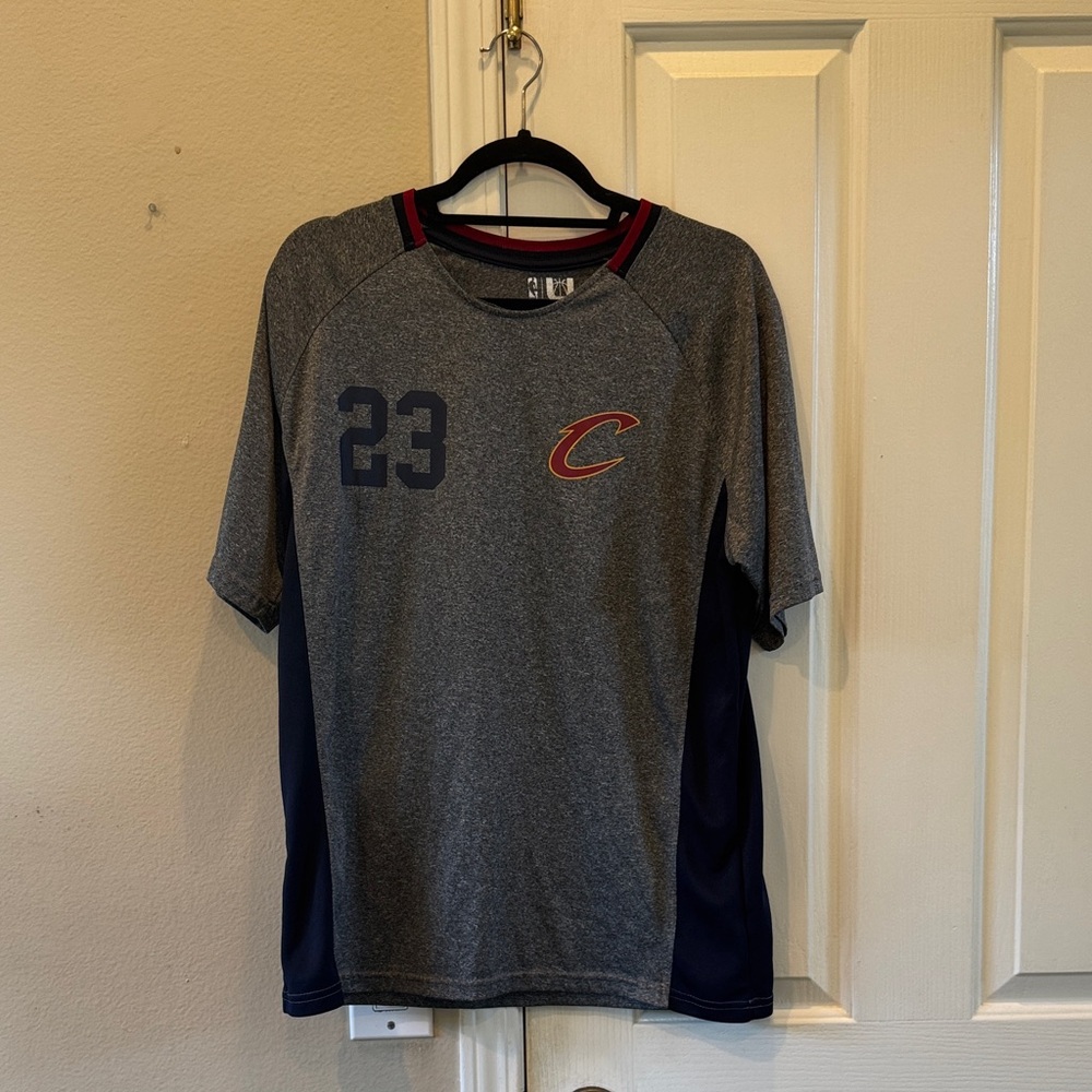 Lebron James Cleveland Cavs Gray and Navy Men's Sports Shirt